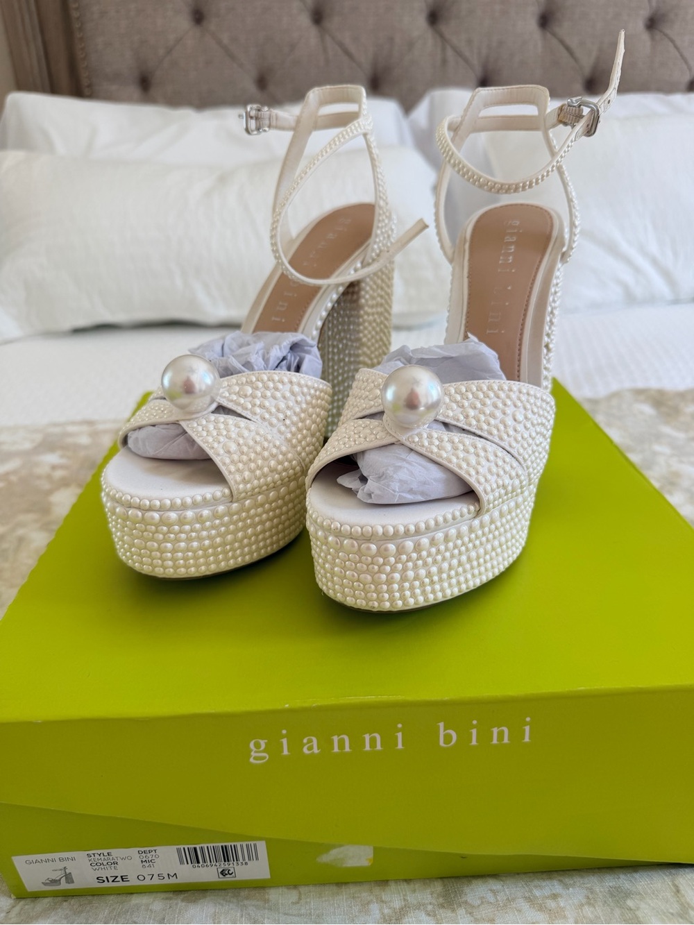 Gianni Bini Ivory Pearl-Trim Platform Sandals - STYLE NOT MADE ANYMORE